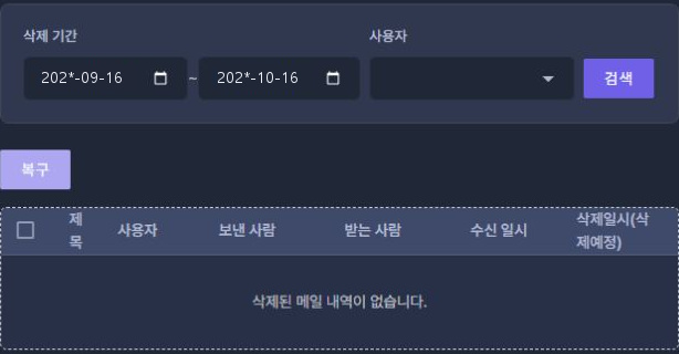 써팀 관리자 삭제 메일함 · 조회·복구