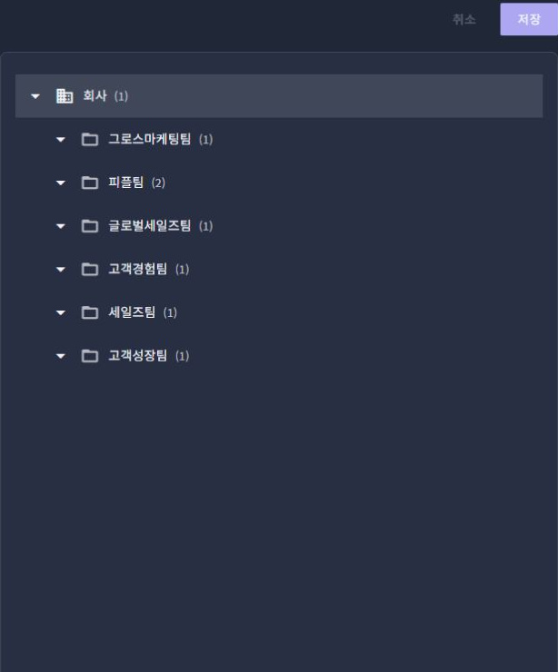 써팀 관리자 조직별 사용권한 · 조직 선택 / 조직별 사용권한 · 서비스 권한