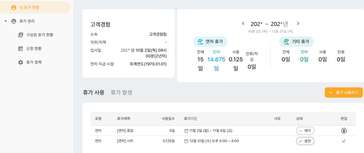 써팀 내 휴가 현황과 사용 내역