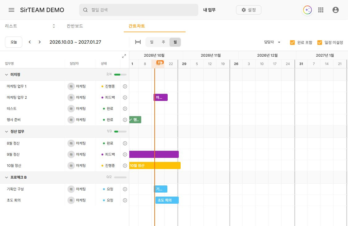 써팀 월 단위로 표시한 간트차트